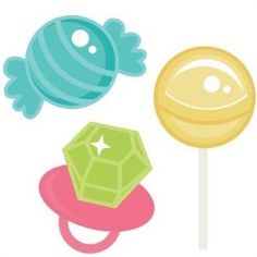 an assortment of candy lollipops and candies on a sticker sheet