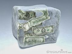 an ice cube with money in it