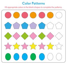 the color patterns worksheet with different shapes and sizes