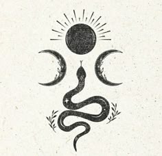 the sun and moon are depicted in this hand drawn illustration, which is also used as a tattoo