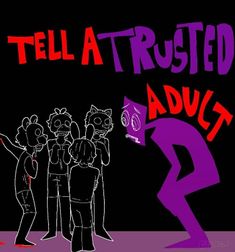 a drawing of people standing in front of a sign that says tell a twisted adult