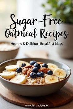 a bowl of oatmeal with blueberries, bananas and almonds in it