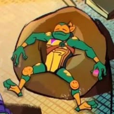an animated image of a teenage mutant sitting on a chair