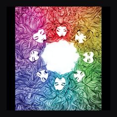 a rainbow colored background with masks in the middle