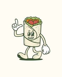 a cartoon burrito character giving the peace sign