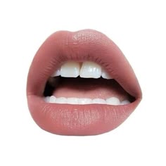 a woman's mouth with white teeth and pink lipstick on the bottom half of her lips