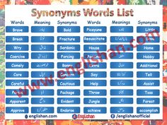 the words list for antony's words in english