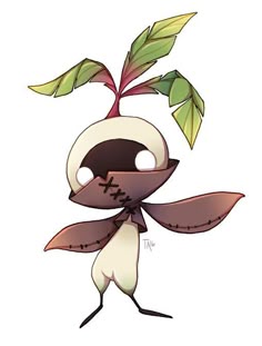 an animal with leaves on it's head and eyes, standing in front of a white