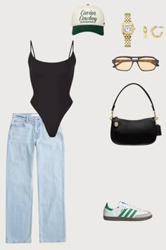 Casual Street Style Fashion, Casual Outfit With Black Bodysuit And Jeans, Casual Weekend Outfit Ideas, How To Style A Bodysuit, Trendy Summer Outfit, Cute Courtside Outfits, What To Wear Courtside, Chicago Going Out Outfits Summer, Courtside Outfit Ideas