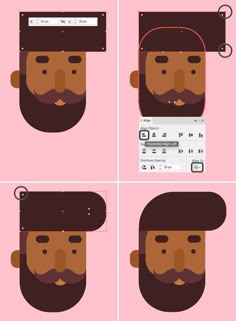 four different images of a man's face with beard and mustaches on it