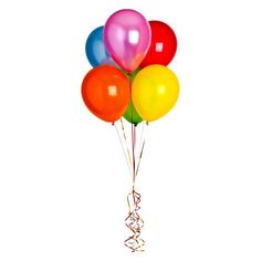 a bunch of balloons that are in the air with some string attached to one of them