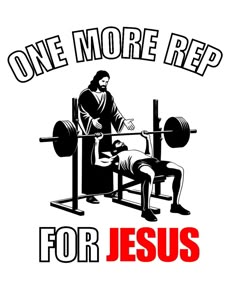 a black and white image with the words one more rep for jesus