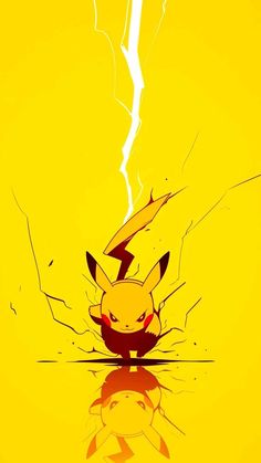 a pokemon wallpaper with a pikachu breaking through the wall and lightning in the background