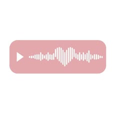an audio wave on a pink button with white sound waves in the center and a black arrow pointing to the right