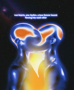 an advertisement with two people touching each other in front of a star filled space background