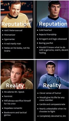 the star trek characters are shown in three different languages