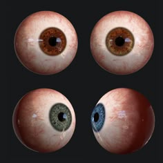four different types of eyeballs are shown in this image, one is brown and the other is blue