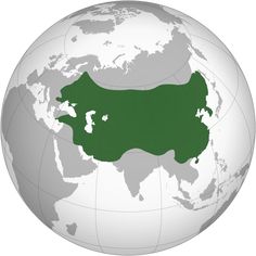 the map of asia is shown in green on top of a white globe with gray borders