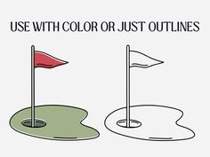 a golf hole with a flag and the words use with color just outlines