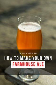 a glass of beer with the words how to make your own farmhouse ale