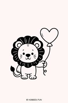 lion drawing for kids, Lion with Balloon