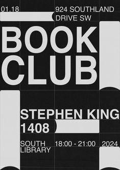 the book club poster for stephen king's 1048 south library, with black and white text