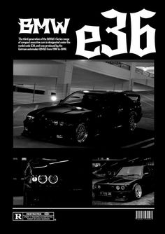 the front and back cover of bmw e36, which is black with white lettering
