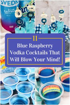 Collage of 4 blue raspberry vodka cocktails.