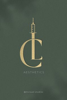 the logo for aestheticics is shown in gold on a green background with a small tower