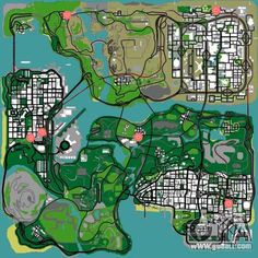 a map of the park with lots of green areas