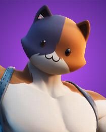 an animated cat is posed in front of a purple background