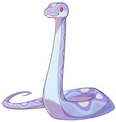 a purple and white snake sitting on top of it's back legs with its head turned