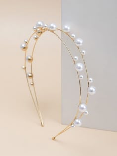 Gold And Pearl Headband, Elegant White Headband Jewelry, Pearl Hair Accessories Head Bands, Pearl Hairband, Gold Pearl Headband, Pearl Headband Aesthetic, Peal Headband, Headband Pearl, Diy Pearl Headband