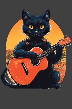 Black Cat Playing Guitar Hoodie