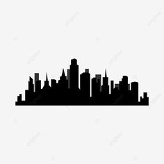 a black and white silhouette of a cityscape with tall buildings on the top