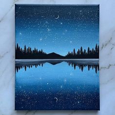 artsy esme ♡ | mini seascape 🩵🌊✨ #art #painting #canvaspainting #seascape #reels | Instagram Nighttime Seascape Painting, Moody Seascape Painting, Seascape Gouache, Dmitry Oleyn Seascape, Miniature Ocean Painting In Frame, Tree Silhouette, Still Water, Night Skies, Drawing & Painting