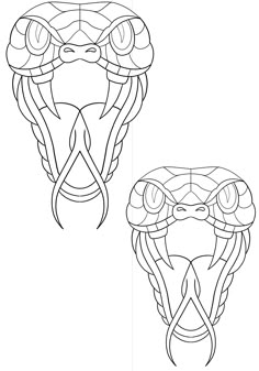 the head and neck of a snake, with two different angles to it's face