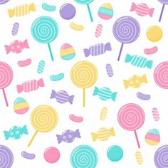 colorful candy lollipops and candies on a white background seamless pattern