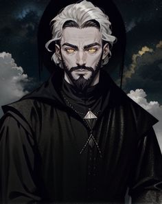 an image of a man with white hair and beards standing in front of clouds