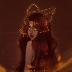 a digital painting of a woman with long red hair wearing a cat ears headpiece