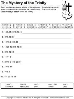 the mystery of the trinity printable worksheet with answers and pictures for kids