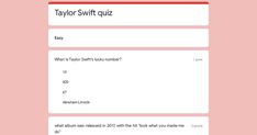 the taylor swift quiz is displayed on a pink background