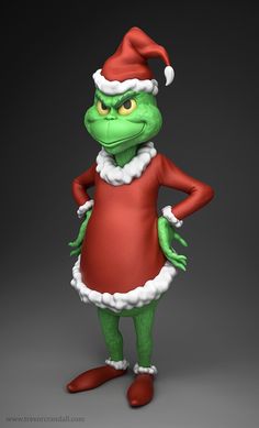 an animated cartoon character wearing a santa claus hat and red dress, standing with his hands on his hips