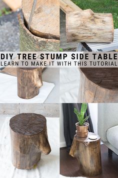 the diy tree stump side table is easy to make with this step - by - step instructions