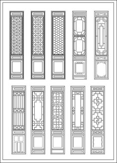 an architectural drawing of the doors and windows in different styles, shapes and sizes are shown here