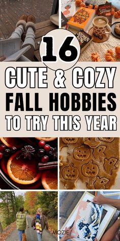 collage of photos with text overlay that reads 16 cute & cozy fall hobbies to try this year