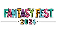 the logo for fantasy fest, which is in color and black with white lettering on it