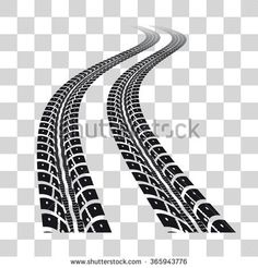 tire tracks on transparent background with clipping path for your text or image in black and white