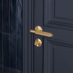 the door handle is gold on this black door