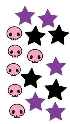 pink skulls and stars are arranged in the shape of five star shapes, with black centers